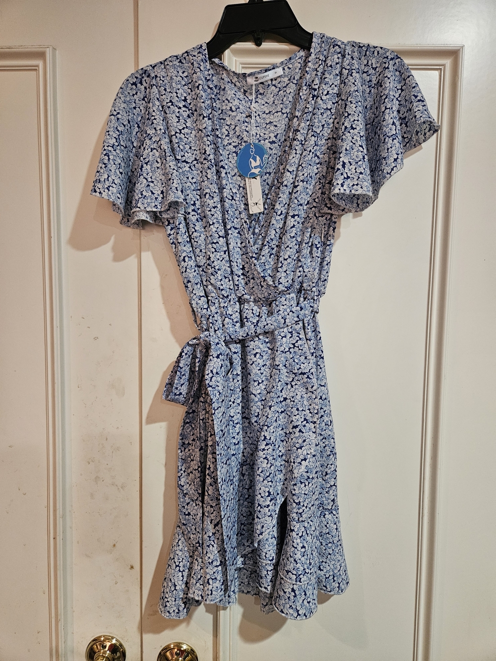 Cupshe Light Blue Floral Wrap Midi Dress with Tie Waist